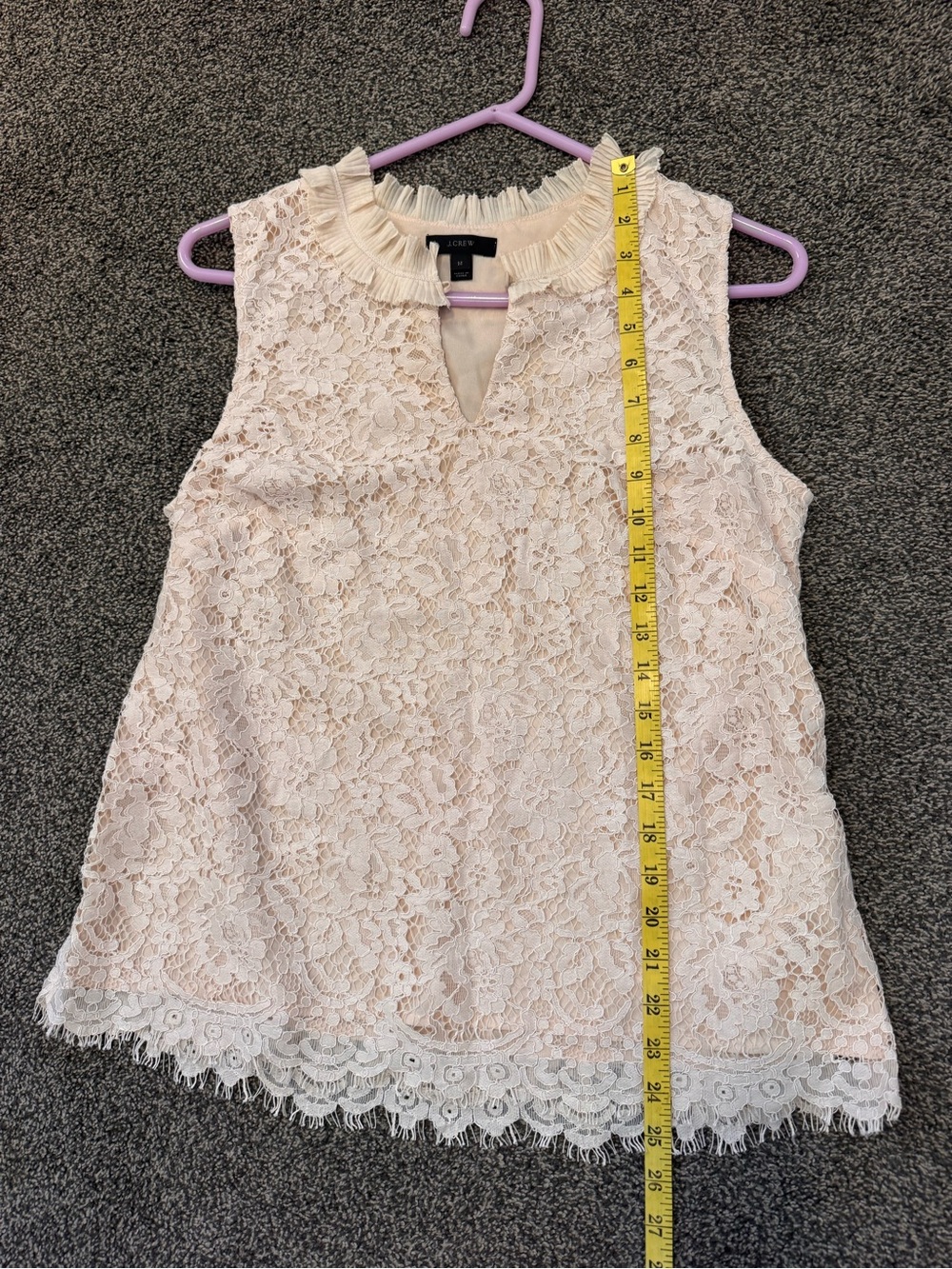 J.Crew Lace Overlay Sleeveless Ruffle Collar Blouse Cream Beige Size Medium - Picture 10 of 12